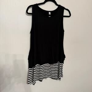Zenana Premium Women's Black Medium Tunic Tank Striped Cozy